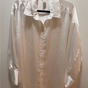 Elegant H&M Ivory Oversized Button-Up Shirt